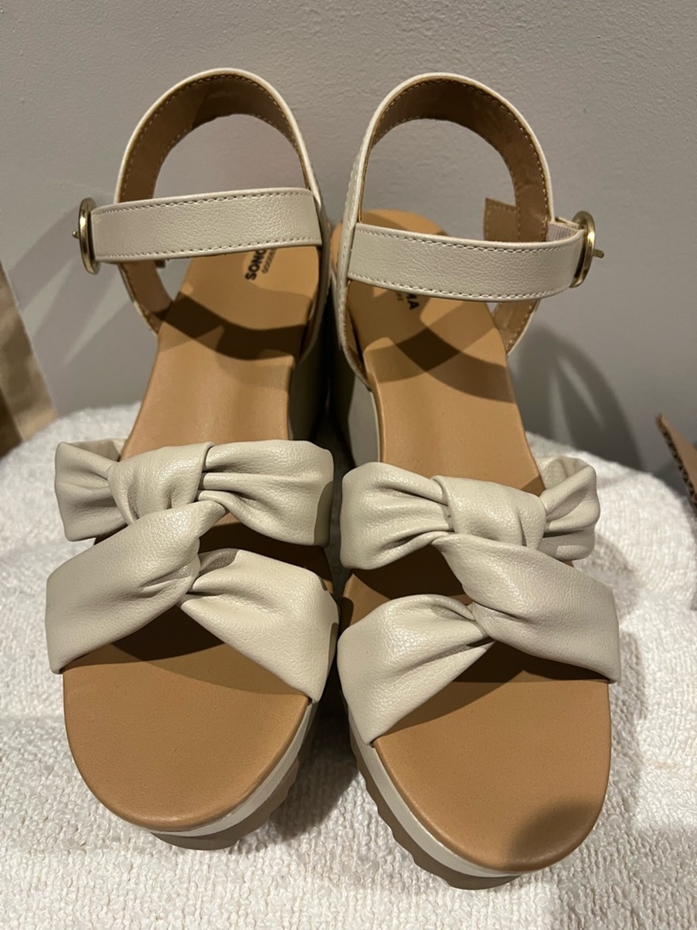 Sonoma Cream Knotted Strap Wedge Sandals